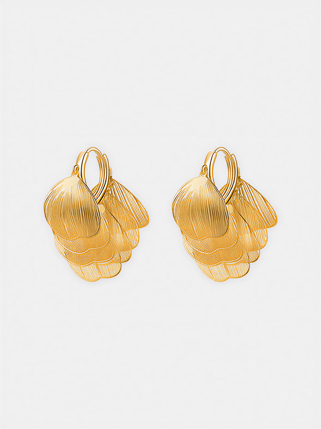 Leaf-Textured Cluster Drop Hoop Earrings