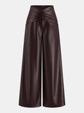 Cross Waistband PU Leather Wide-Leg Pants