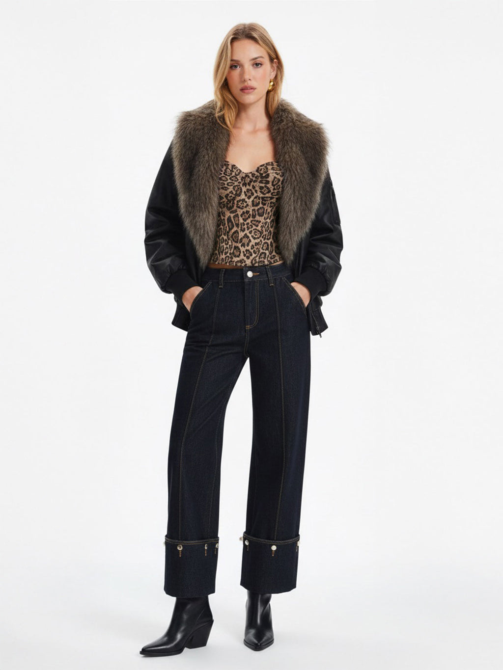 Camisole-Korsett-Top mit Leopardenmuster und Nieten