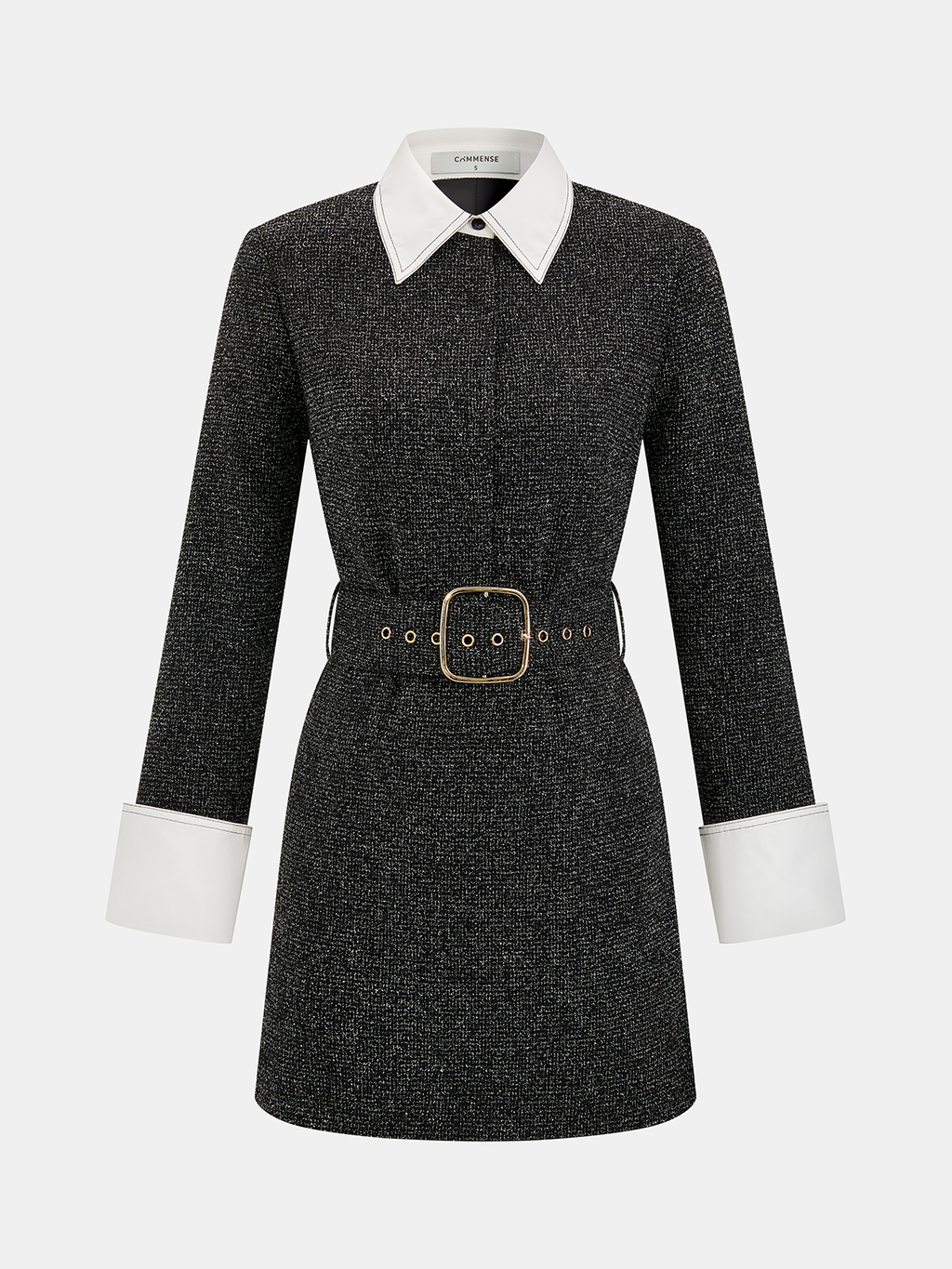 Mini-robe ceinturée à col contrastant