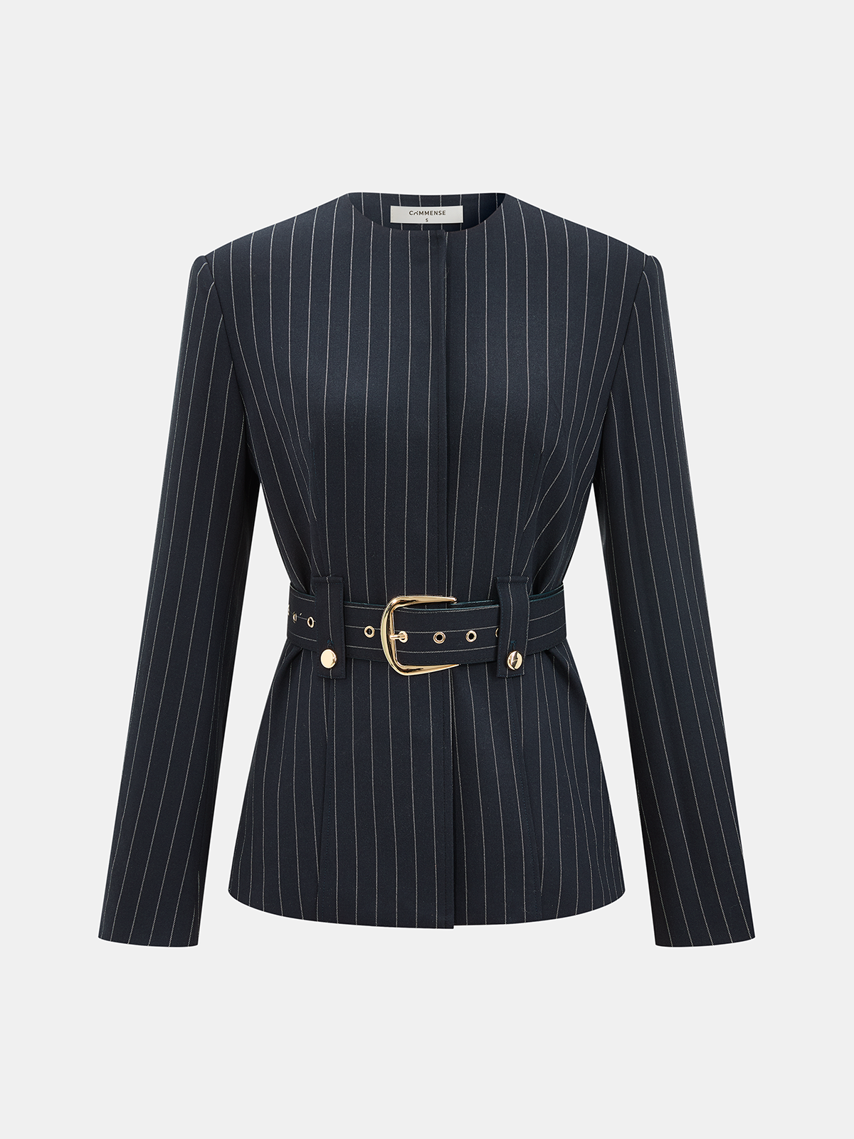 Pinstriped Belted Blazer