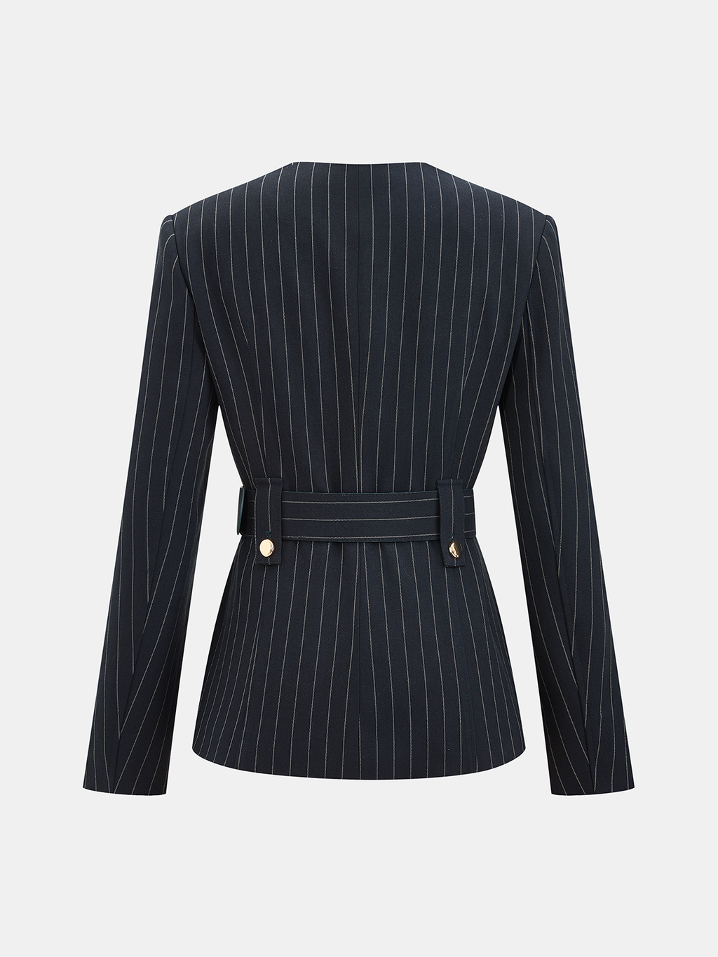 Pinstriped Belted Blazer
