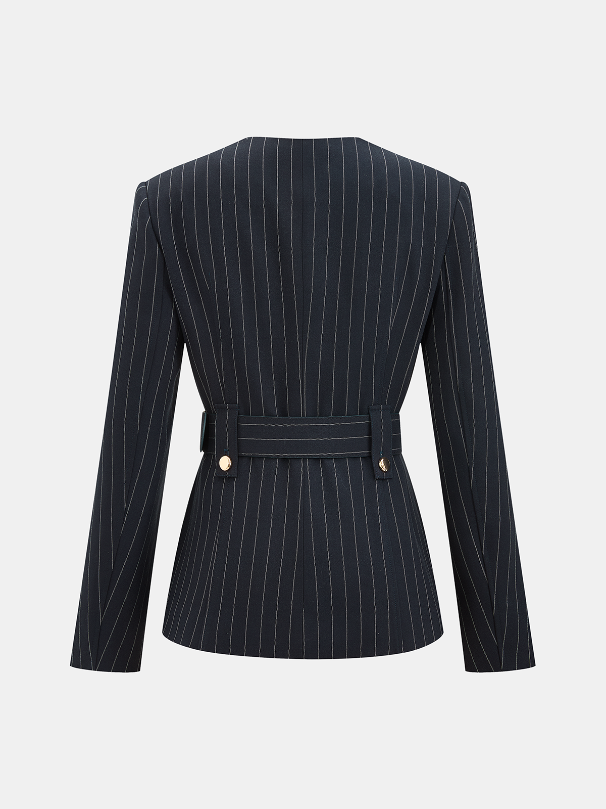 Pinstriped Belted Blazer