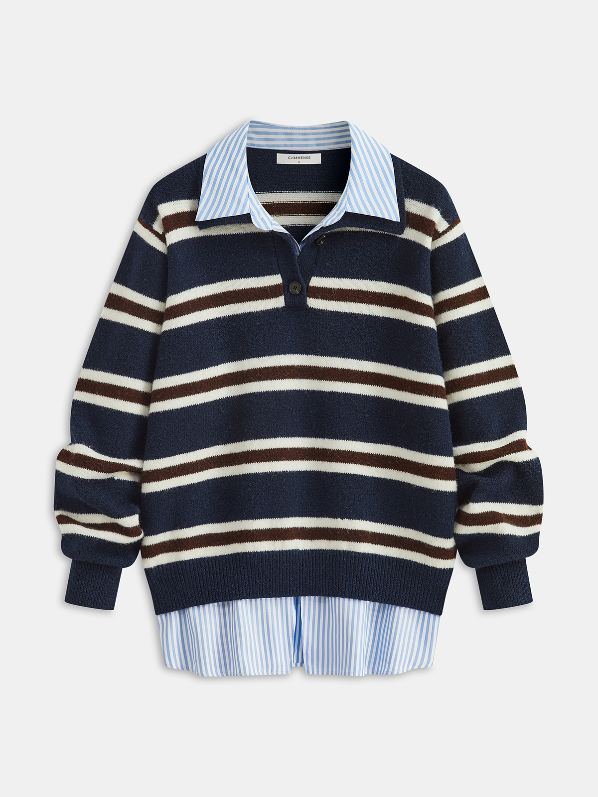 Hemdeinsatz Gestreifter Polostrickpullover