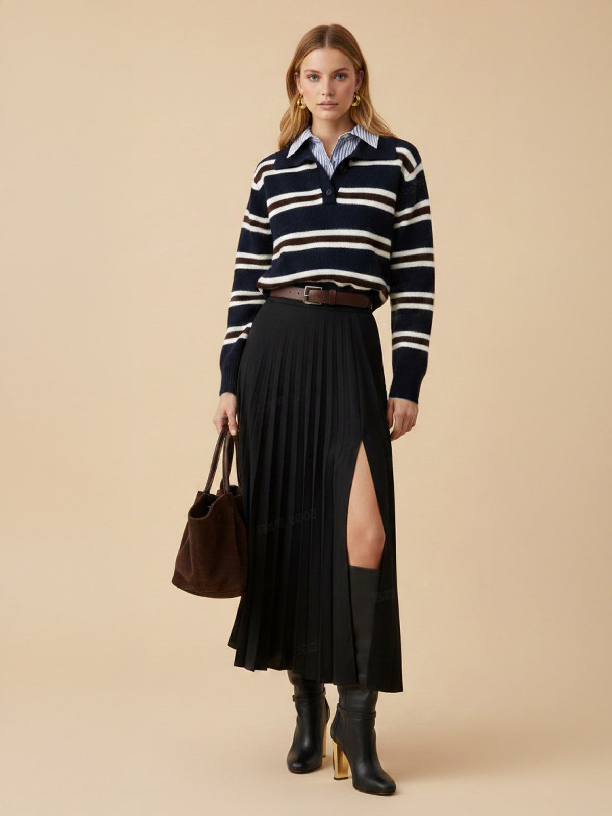 Hemdeinsatz Gestreifter Polostrickpullover