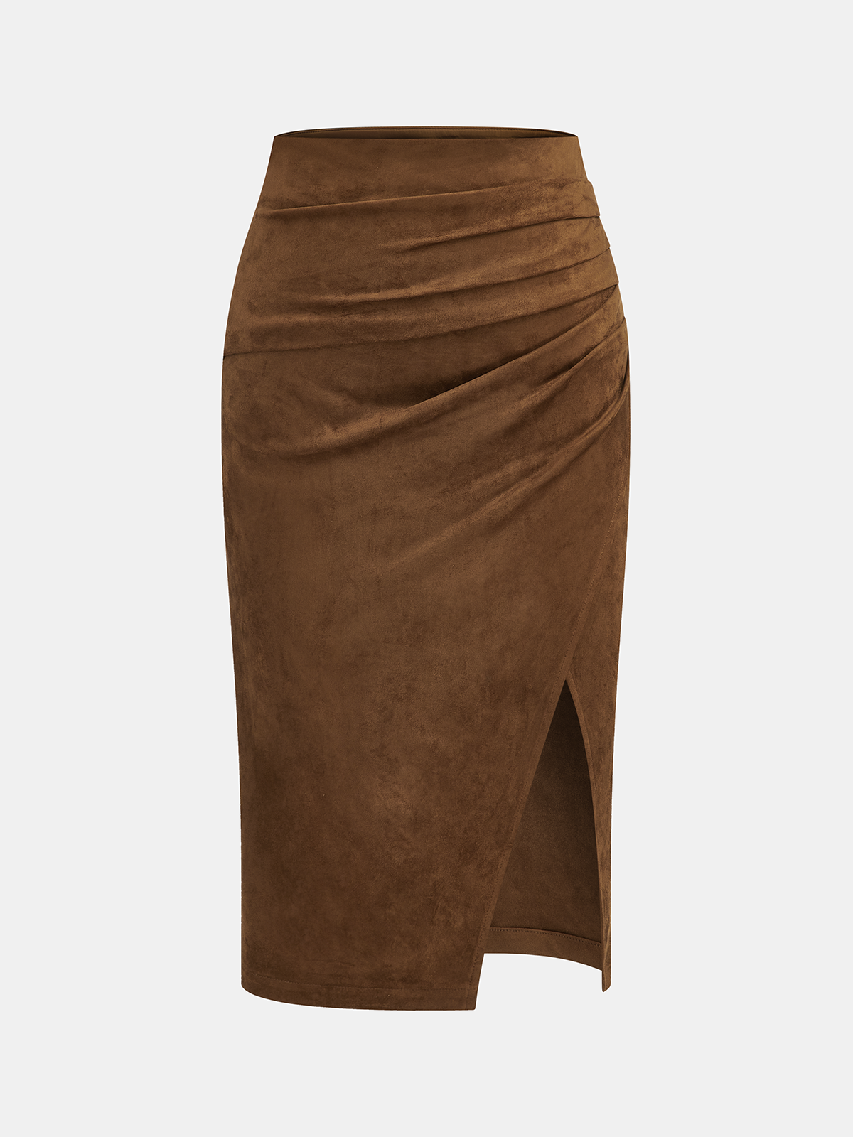 Jupe midi portefeuille en suède à empiècements en cuir et à la taille cintrée