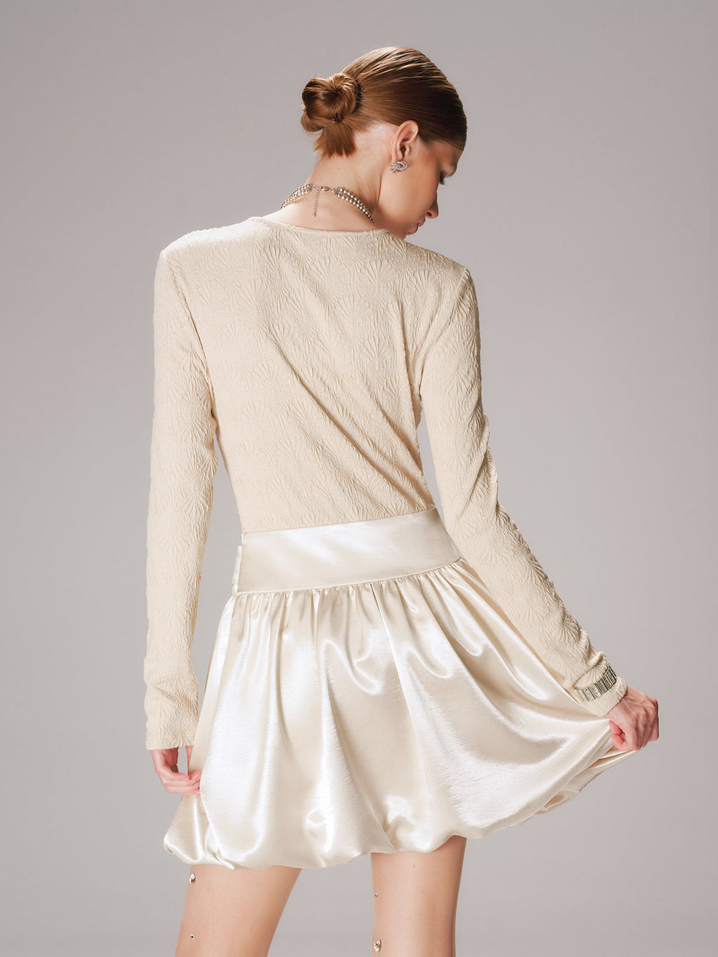Satin Effect Panel Textured Mini Dress