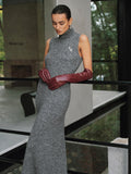 Robe pull sans manches à col roulé en laine mélangée