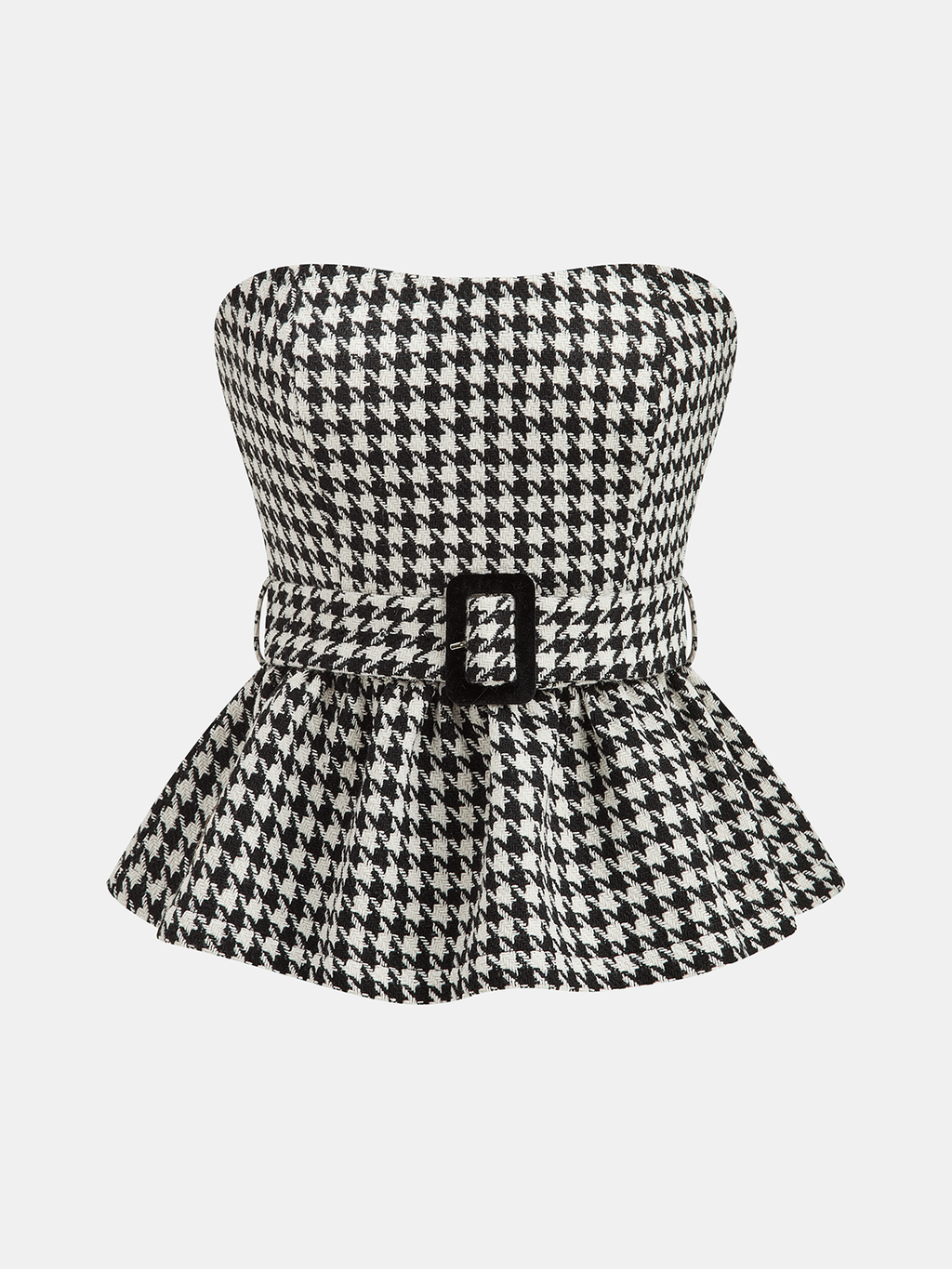 Haut péplum bustier ceinturé à motif pied-de-poule
