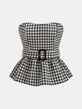 Haut péplum bustier ceinturé à motif pied-de-poule