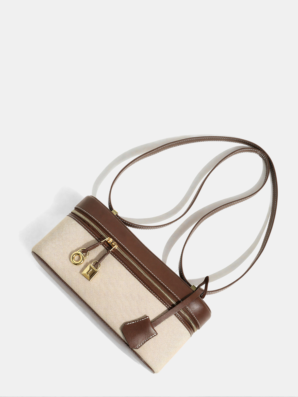 Zweifarbige Box-Tasche aus Canvas und PU-Leder