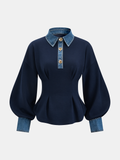 Sweatshirt mit Jeanskragen und geraffter Taille