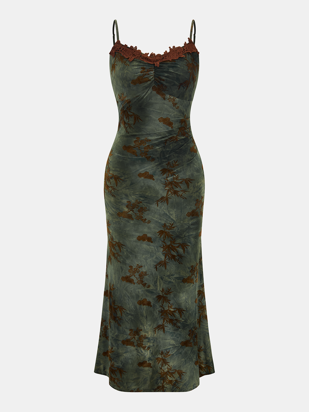Robe midi à fines bretelles et imprimé floqué