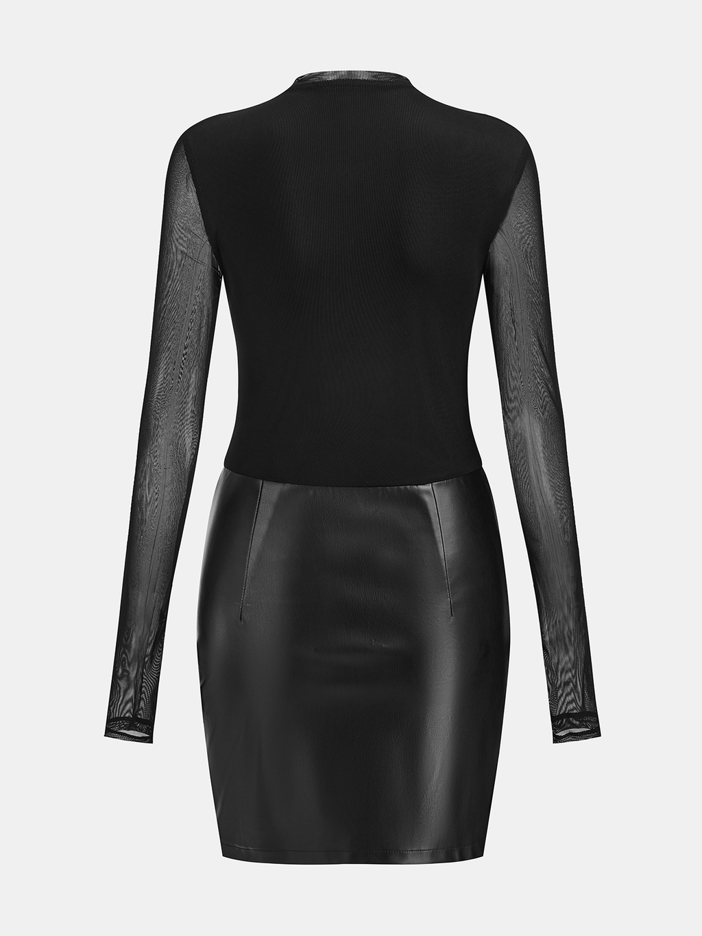 Minikleid aus Kunstleder mit gerafftem Mesh-Einsatz