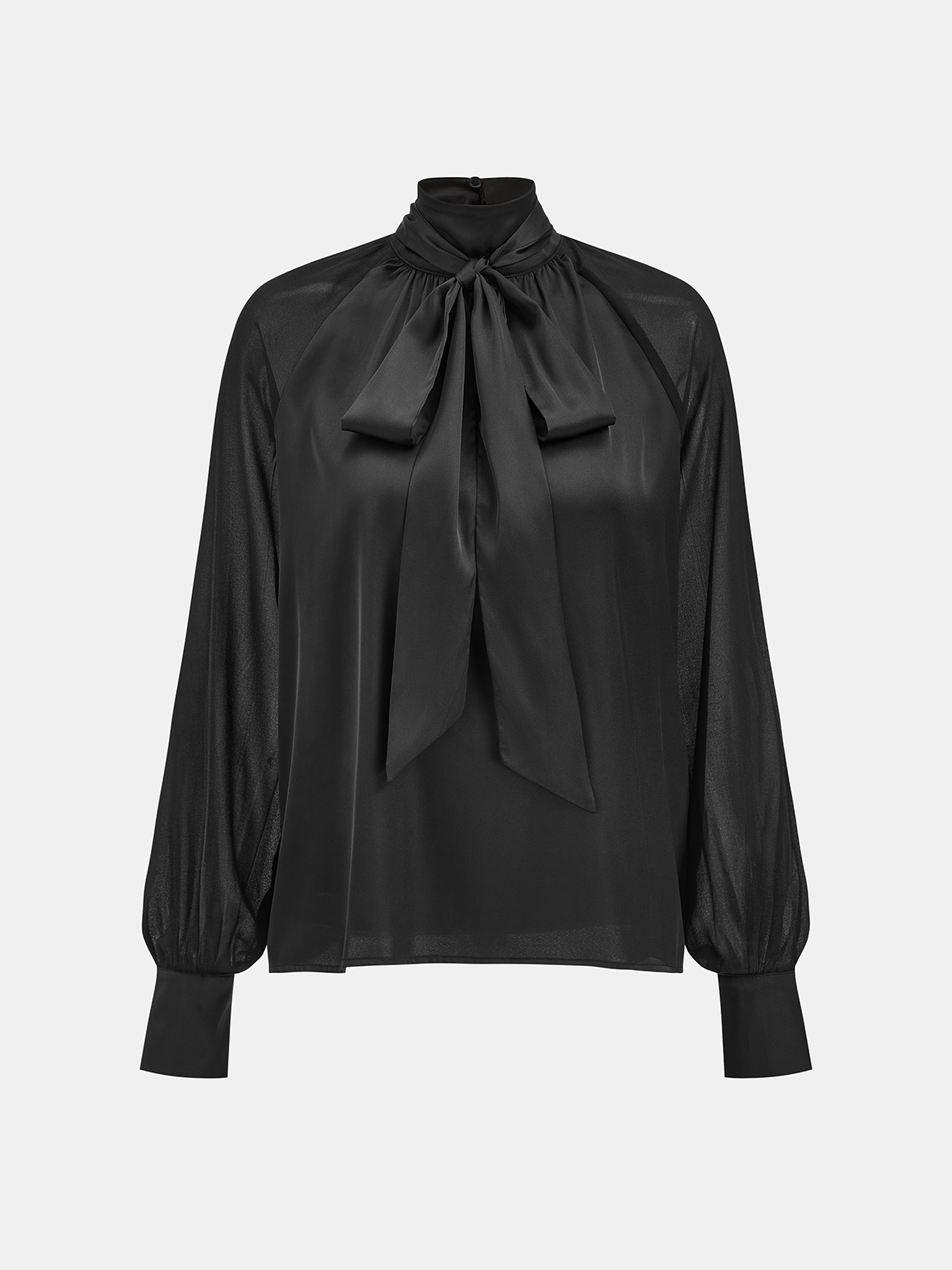 Satinbluse mit Schleife und transparenten Ärmeln