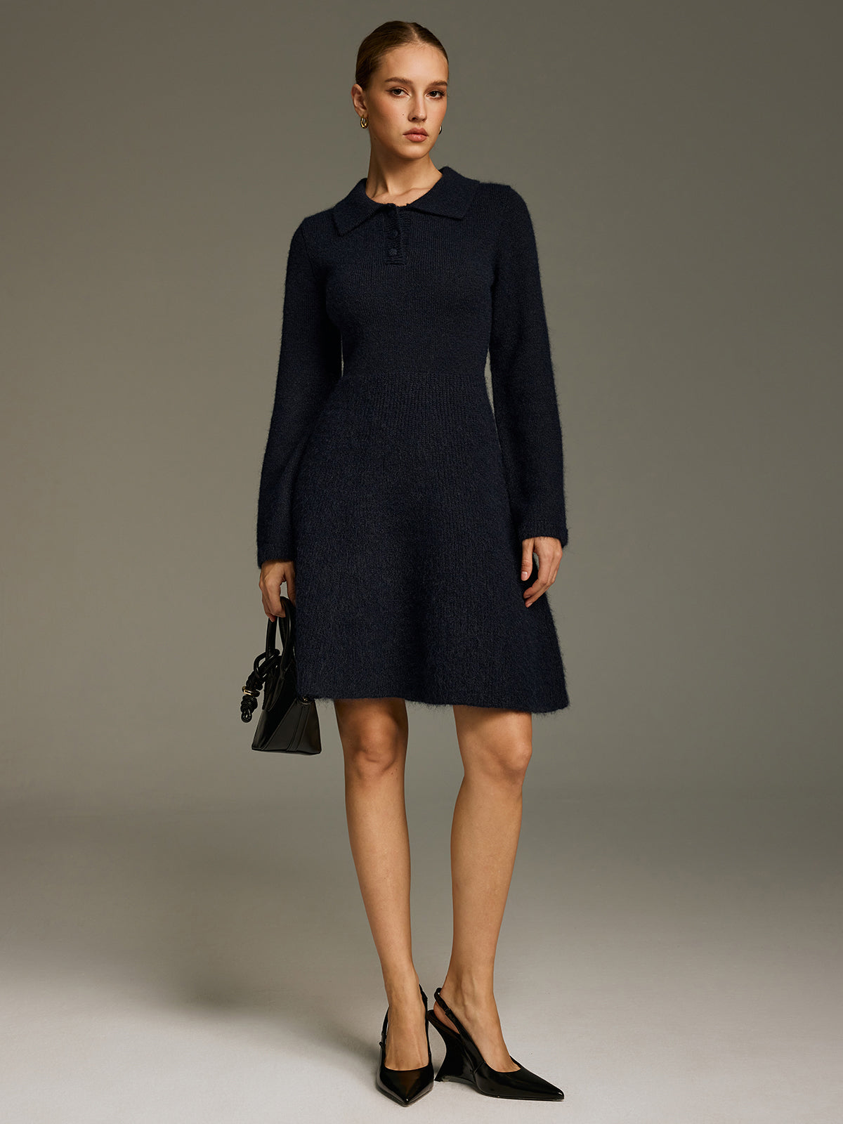 Mini-robe en maille mélangée de laine à col polo