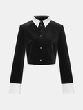 Veste courte en velours avec empiècement col satin