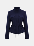 Drawstring-Waist Stand-Collar Jacket