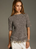 Stricktop mit Fransen am Saum und kurzen Ärmeln