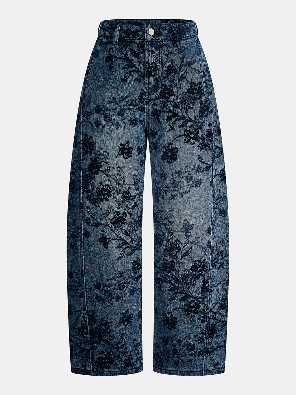 Jean jacquard floral à jambe incurvée