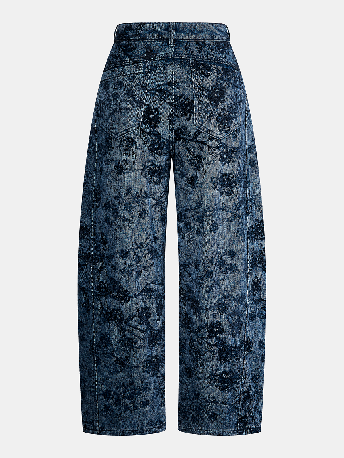 Floral Jacquard Curved-Leg Jeans