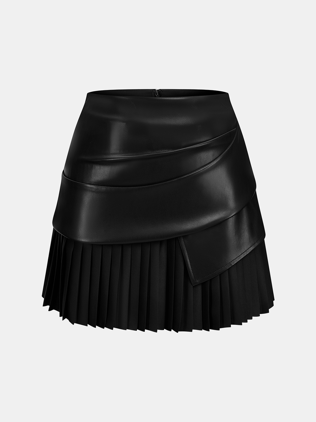 Mini-jupe plissée froncée en similicuir