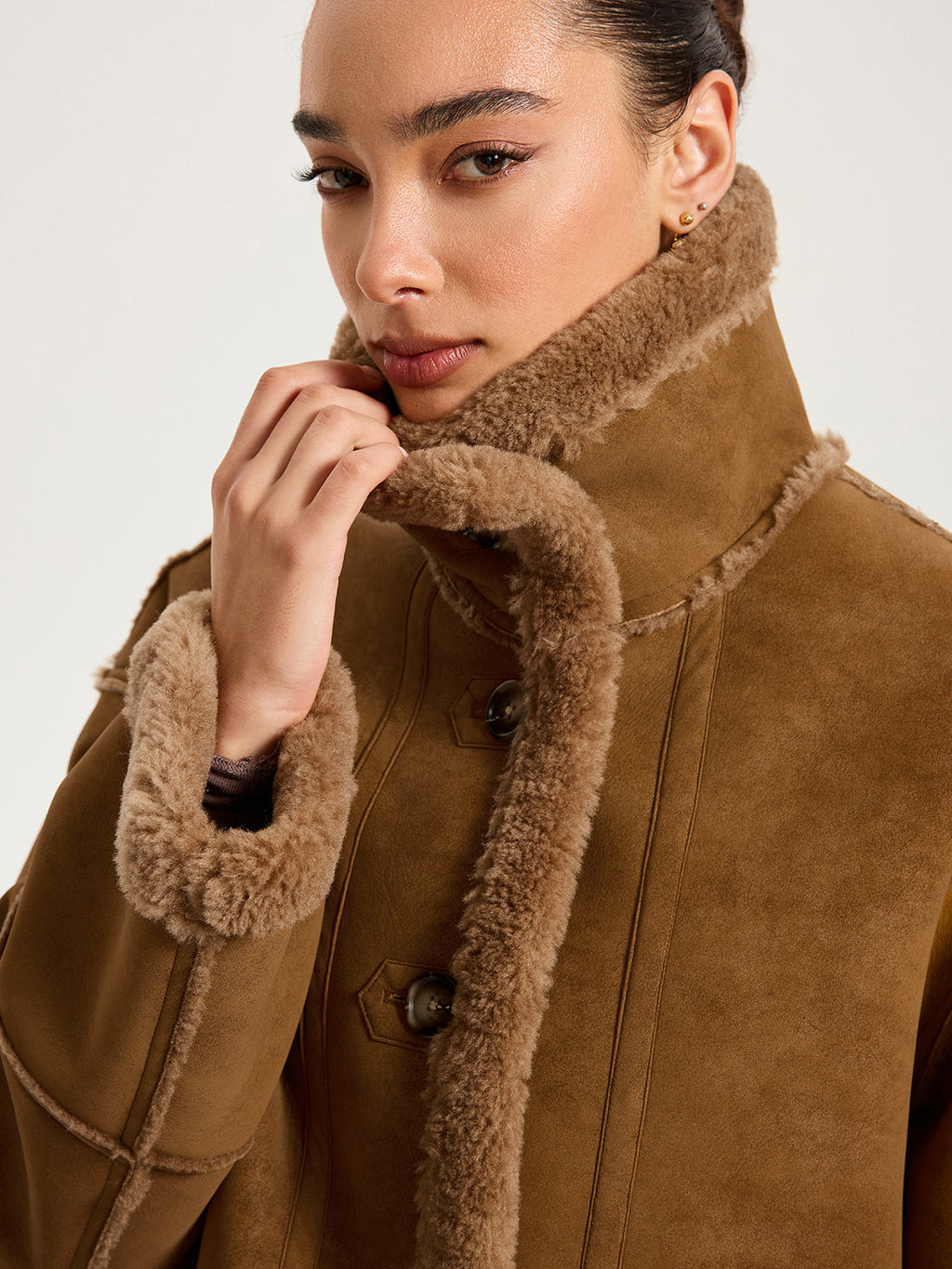 Veste réversible à col en peau lainée