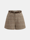 Short en carreaux, taille mi-haute, ceinturé