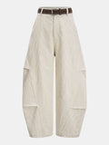 Belted Corduroy Curved Wide-Leg Pants