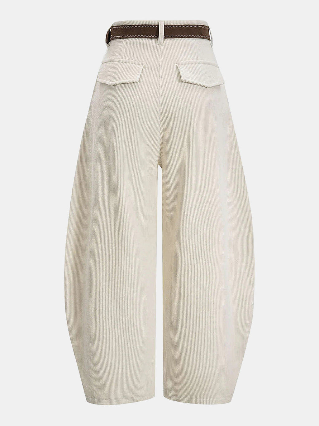Belted Corduroy Curved Wide-Leg Pants