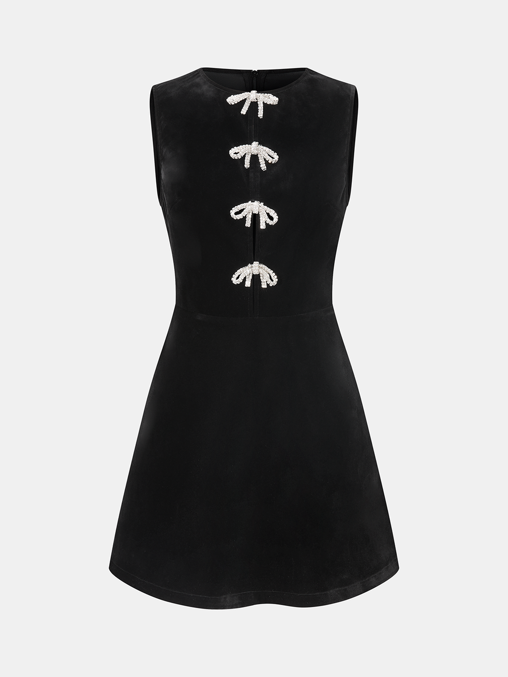 Bow Embellished Velvet Sleeveless Mini Dress