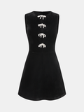 Bow Embellished Velvet Sleeveless Mini Dress