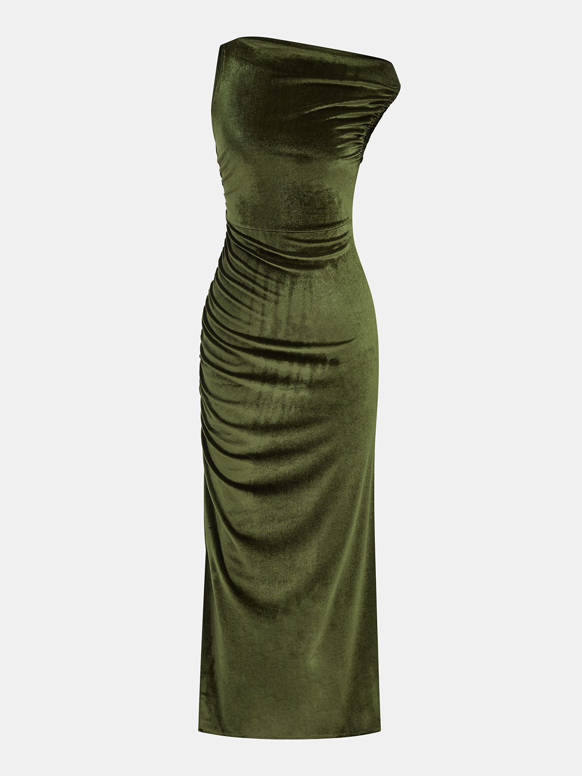Velvet Sleeveless Ruched Slit Maxi Dress