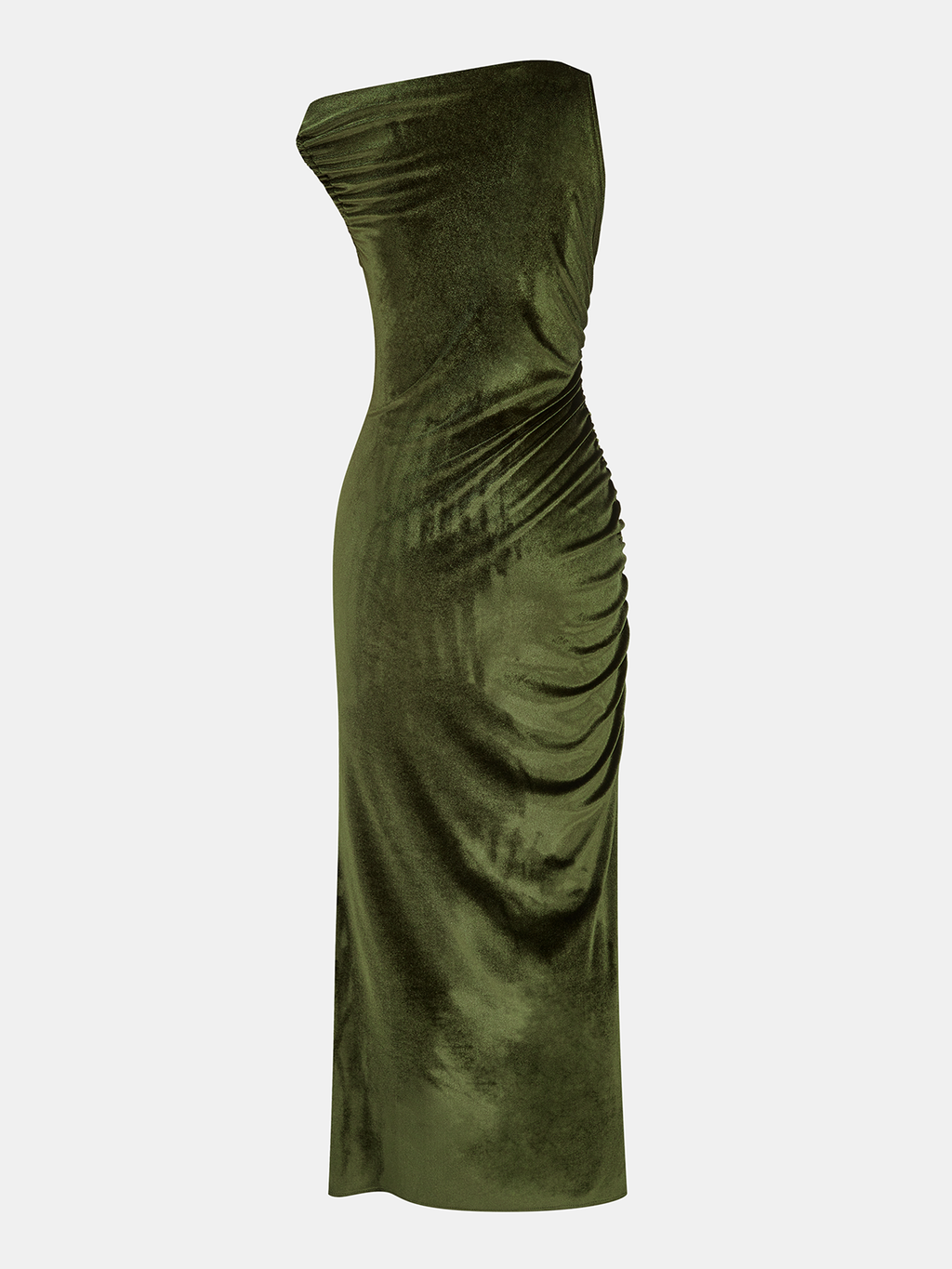 Robe longue fendue drapée en velours sans manches