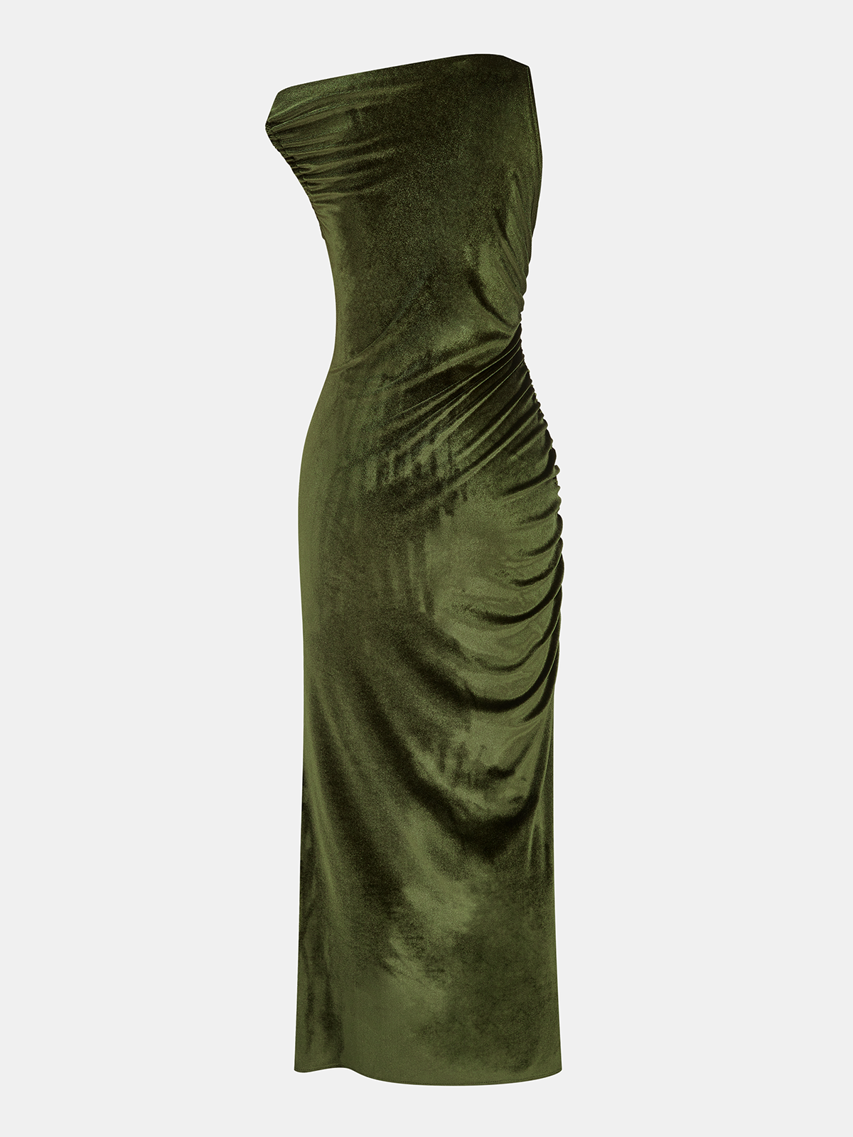 Velvet Sleeveless Ruched Slit Maxi Dress