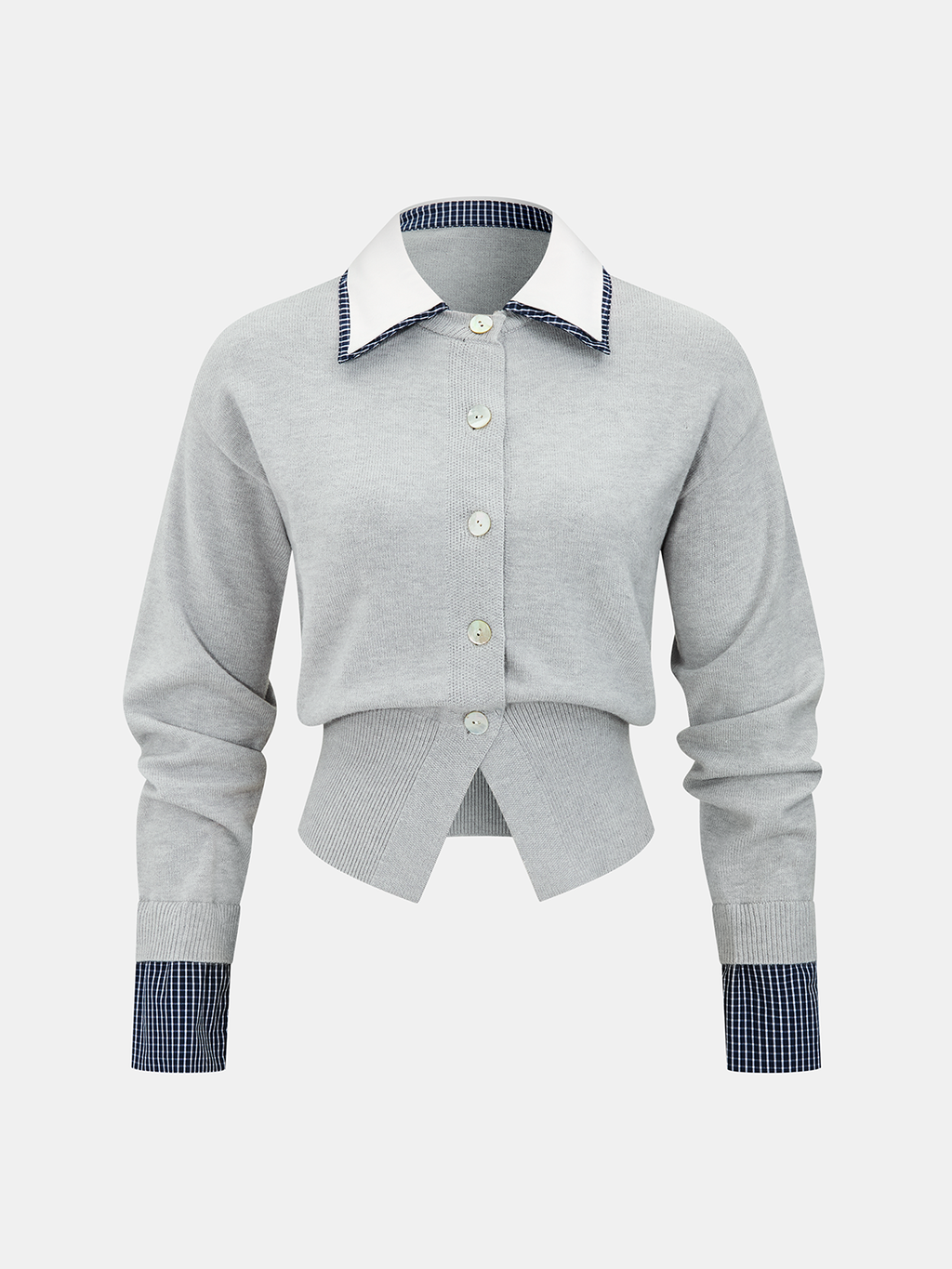 Cardigan en maille à col contrastant et détails à carreaux