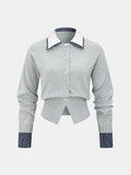 Cardigan en maille à col contrastant et détails à carreaux