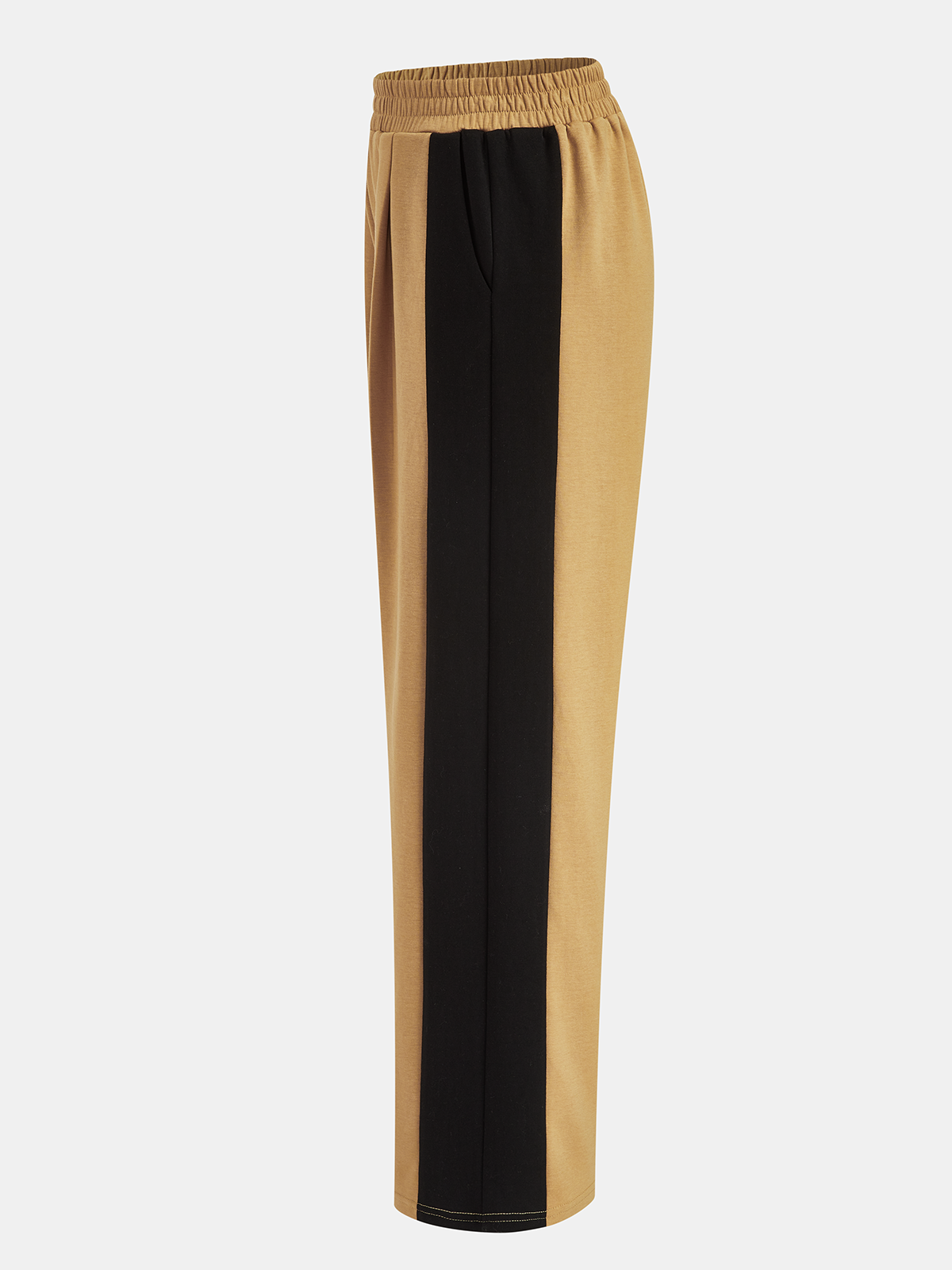 Side Color-Blocked Elastic-Waist Wide-Leg Pants