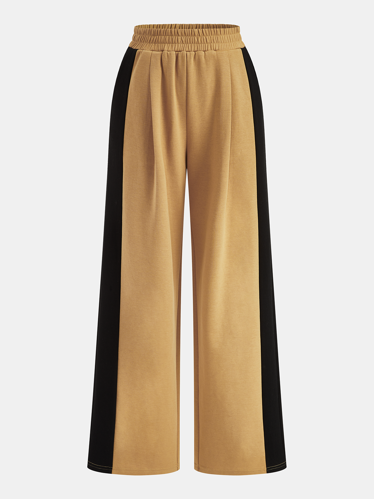 Side Color-Blocked Elastic-Waist Wide-Leg Pants