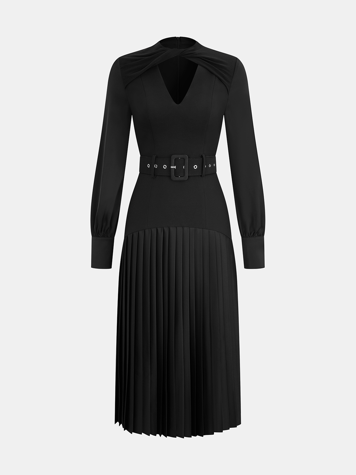 Verdrehtes Neckholder-Midikleid mit Gürtel und Falten
