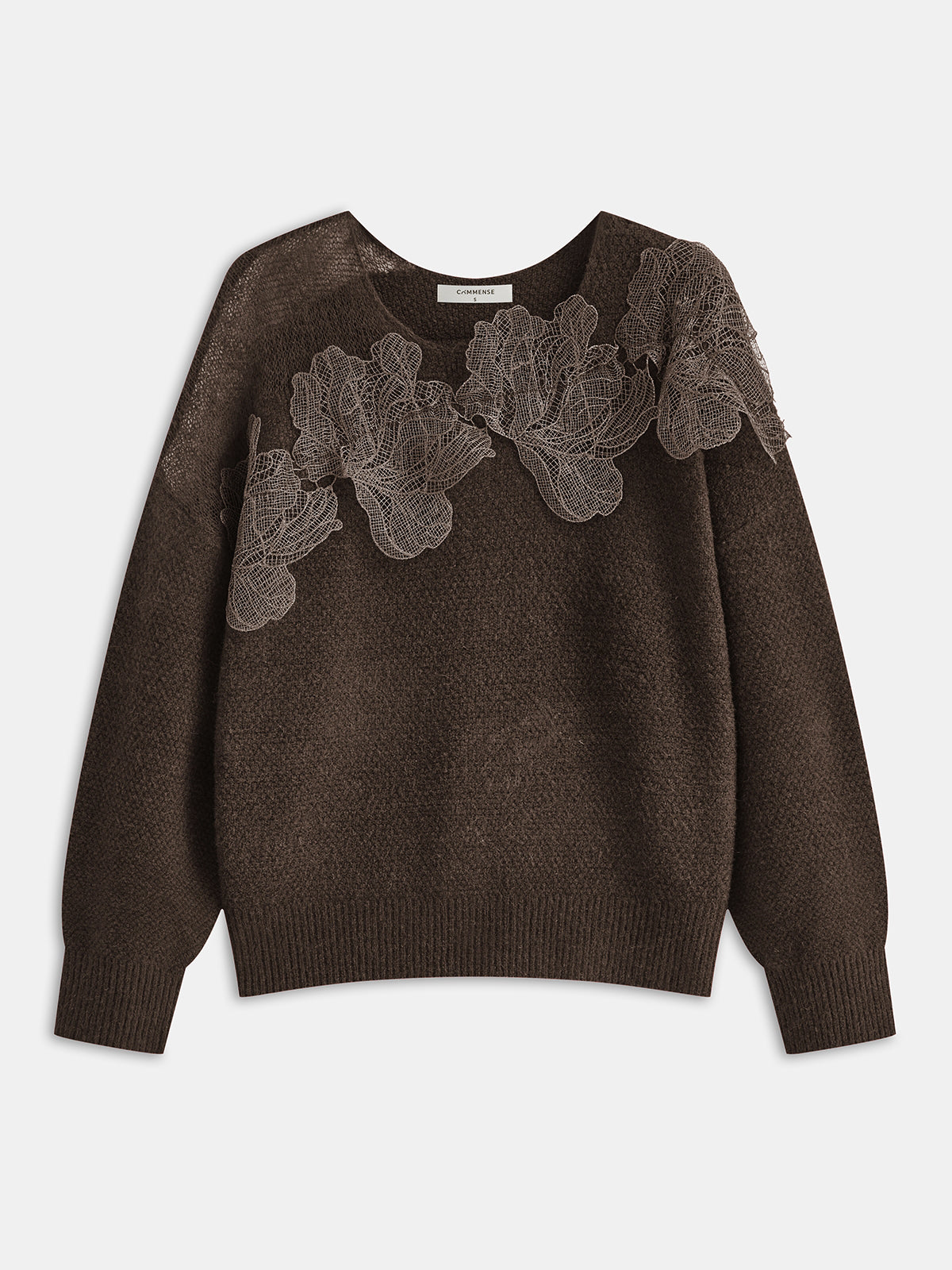 Pull en dentelle florale semi-transparent à col rond