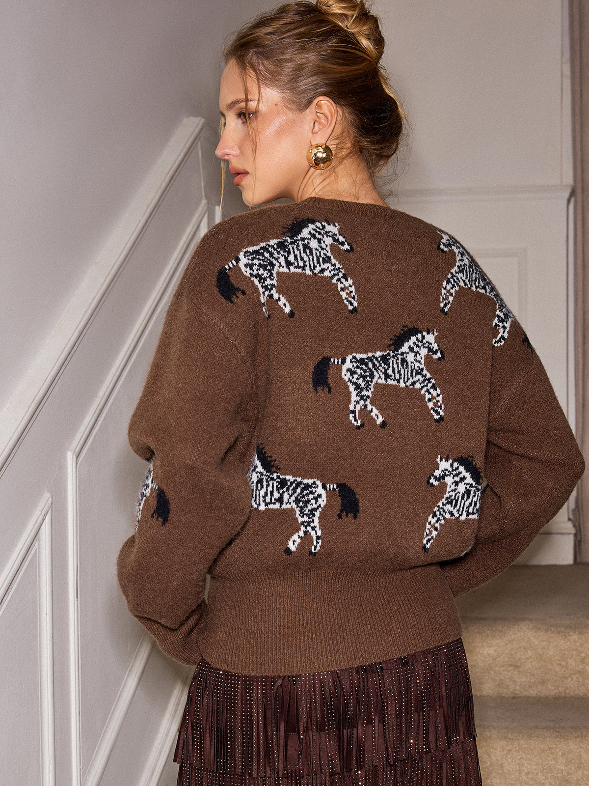 Pull tricoté à motif zèbre