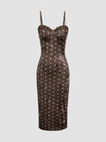 Robe mi-longue en velours à pois avec dentelle