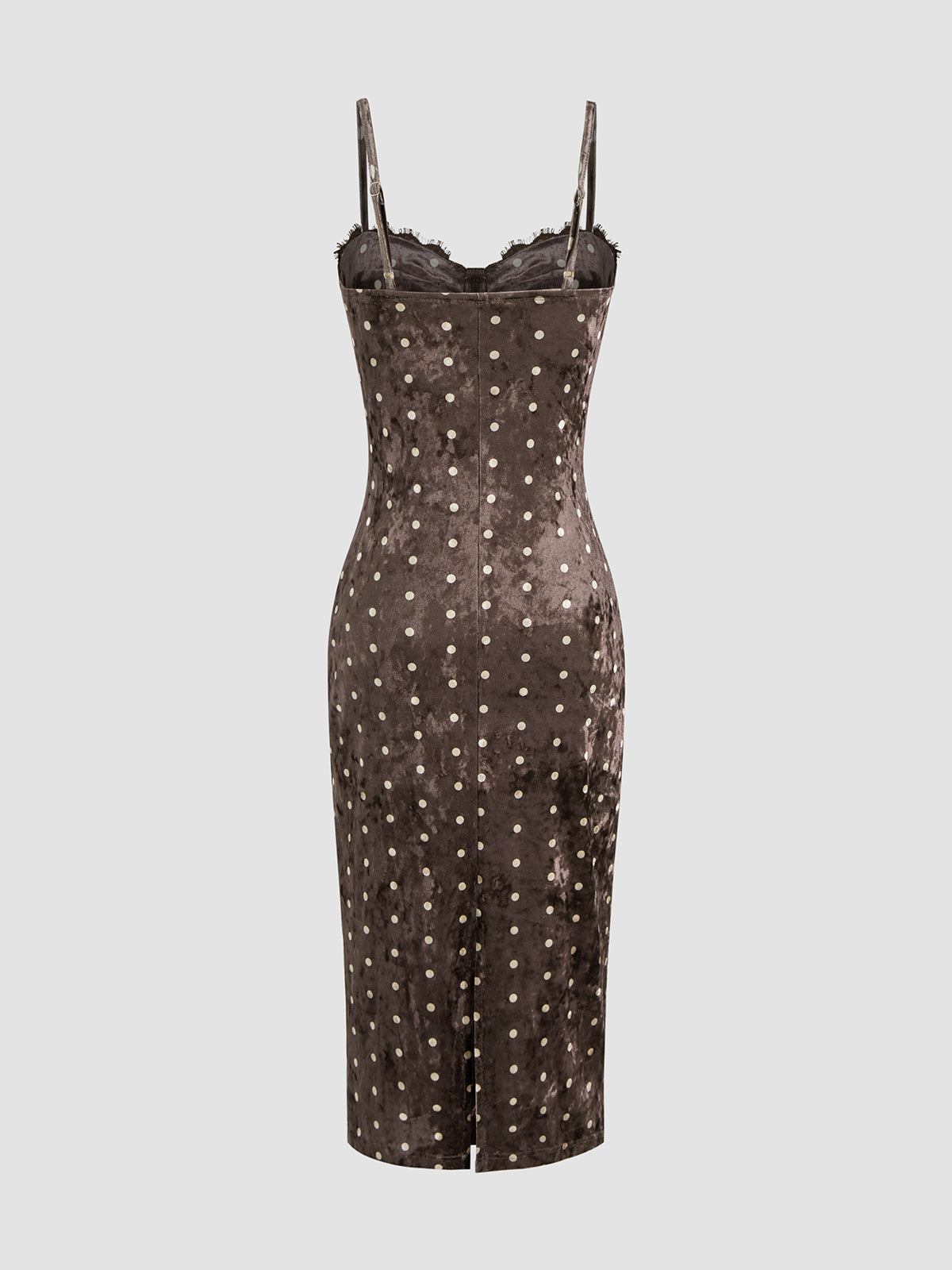 Robe mi-longue en velours à pois avec dentelle
