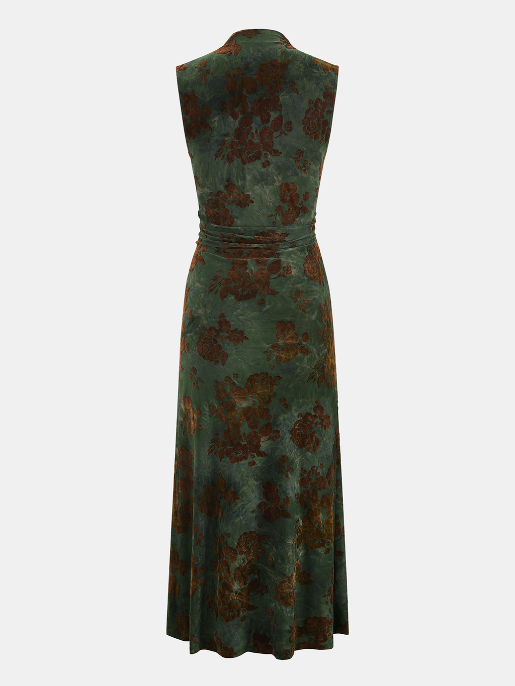 Beflocktes Maxikleid mit Blumenmuster, gerafftem Oberteil und ärmellosem Design