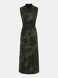 Beflocktes Maxikleid mit Blumenmuster, gerafftem Oberteil und ärmellosem Design