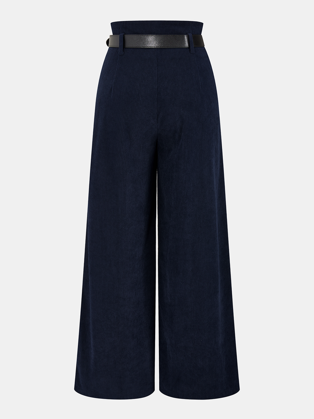 Gürtelhose aus Cord mit weitem Bein und Bundfalten