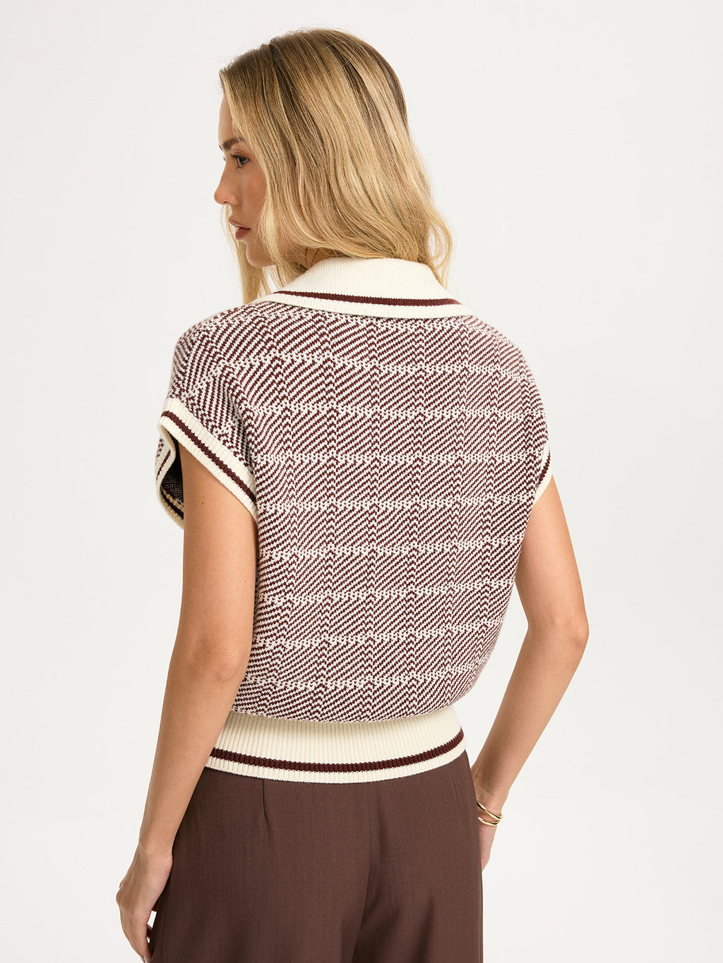 Kurzärmeliges Poloshirt aus Hahnentritt-Strick