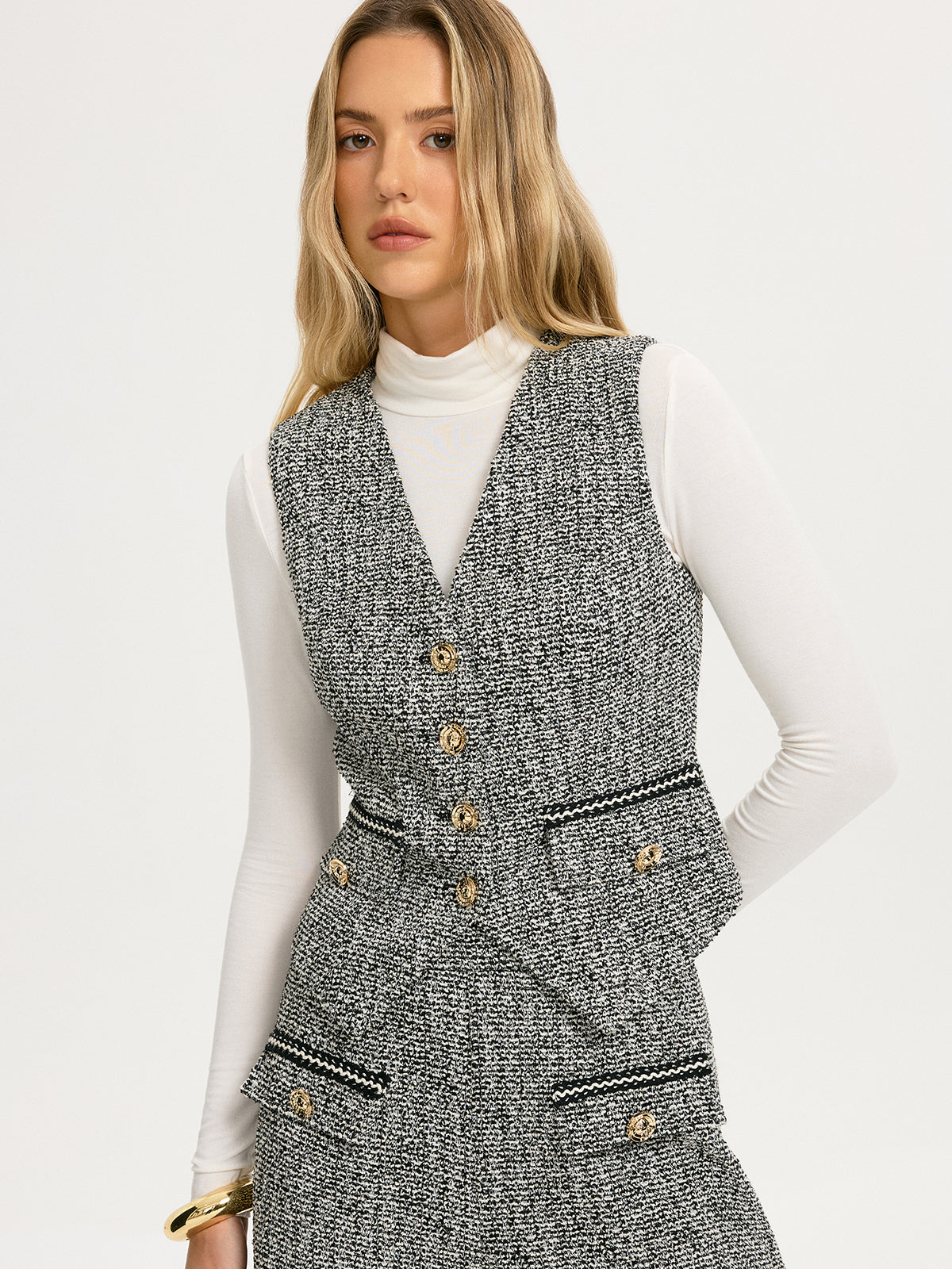 Tweed-Weste mit Metallknöpfen