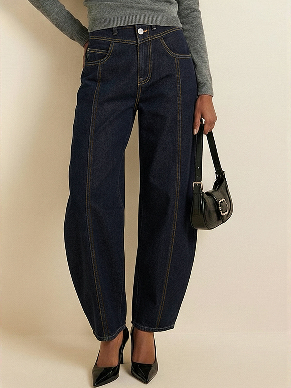 Jean balloon taille mi-haute